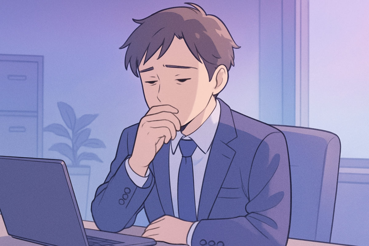 言いかけた言葉を飲み込み、一呼吸おくビジネスパーソンのイラスト