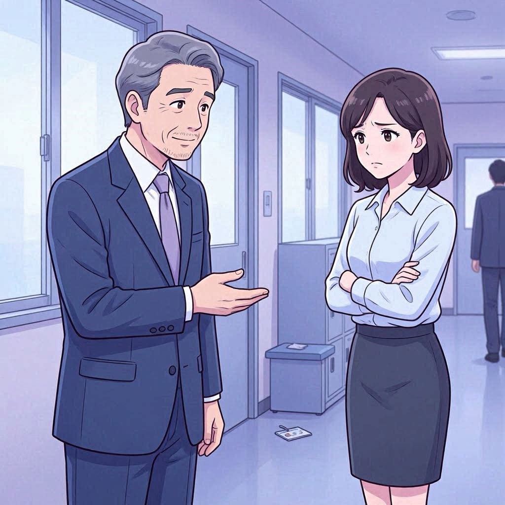 年上の社員に詰め寄られ困っている場面